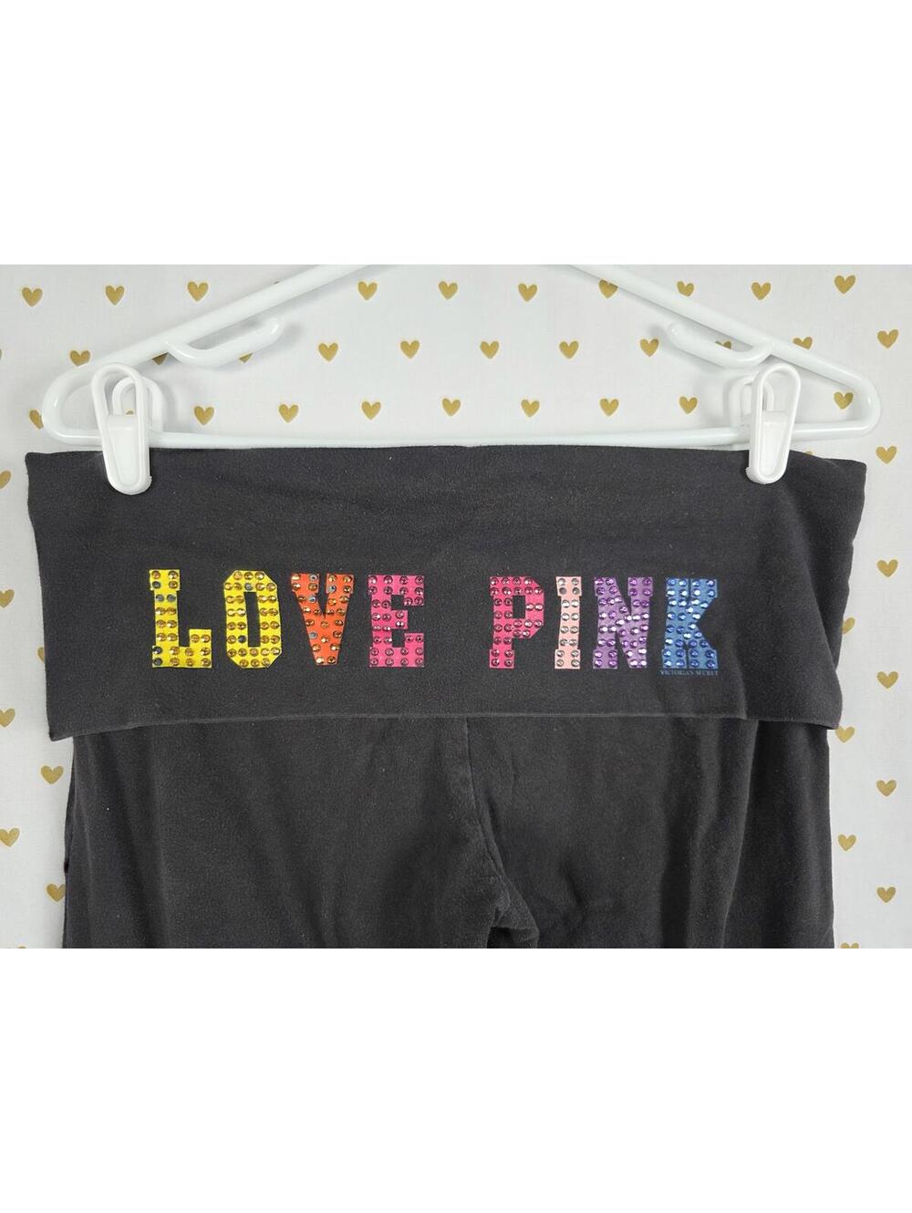 Victorias Secret PINK RARE VTG RAINBOW BLING FOLDOVER Yoga Pants Heart Breaker
